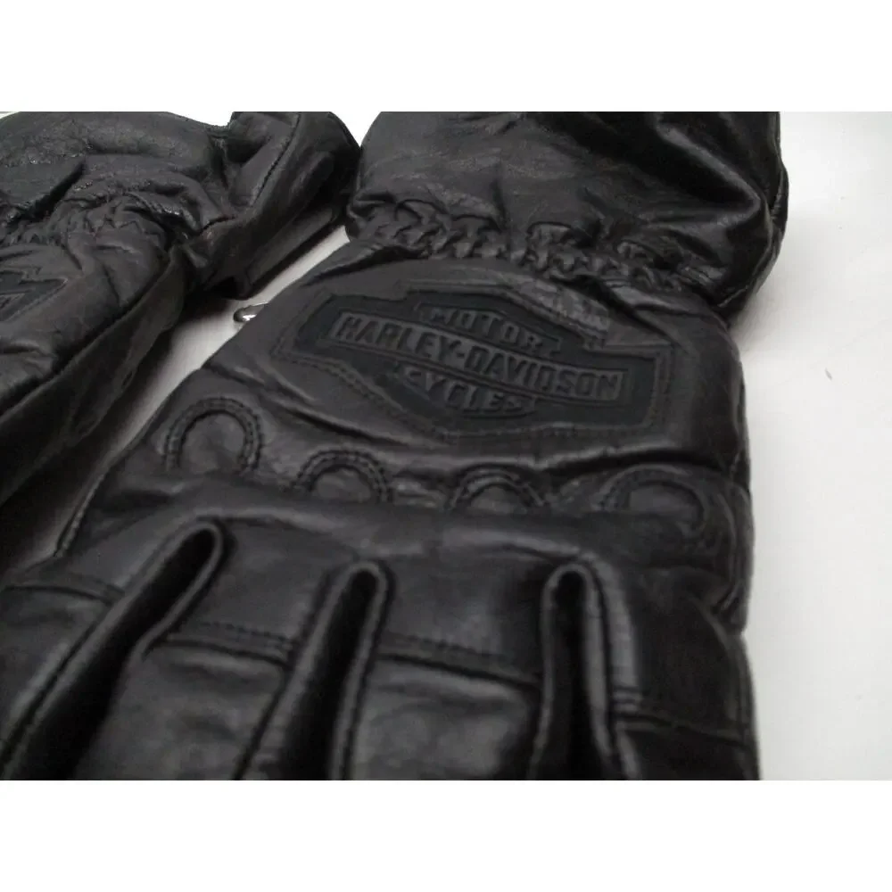 Vintage HARLEY DAVIDSON WOMENS SMALL Black Leather Gloves LINED (some peeling)